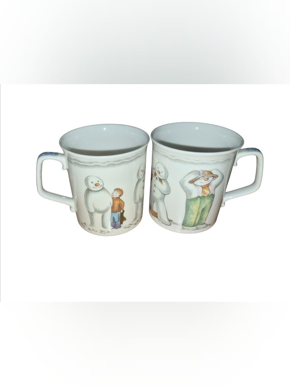 Royal Doulton White Ceramic Snowman Mugs with Pastel Accents - Set of 2